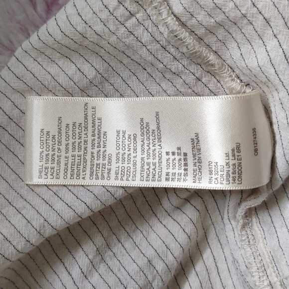 Free People Baby Blues Cream Ruffle Cap Sleeves Stripes Lace Baby Doll Tunic S - Picture 9 of 9